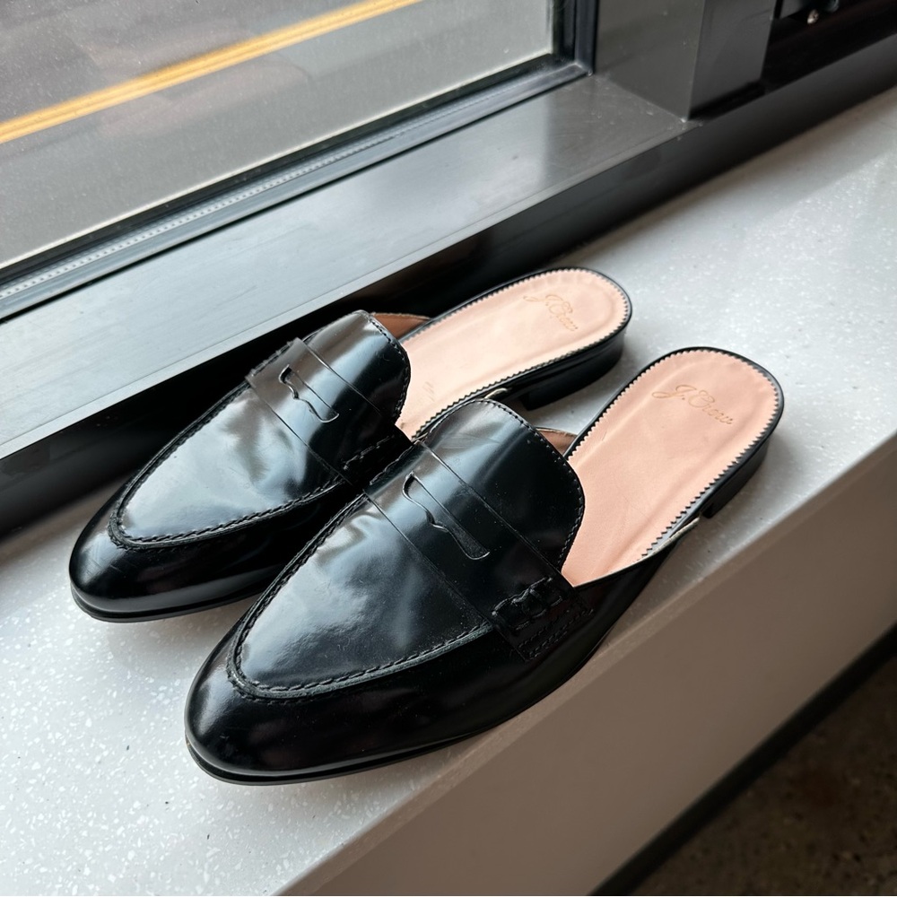 j crew patent leather mule loafer black size 9